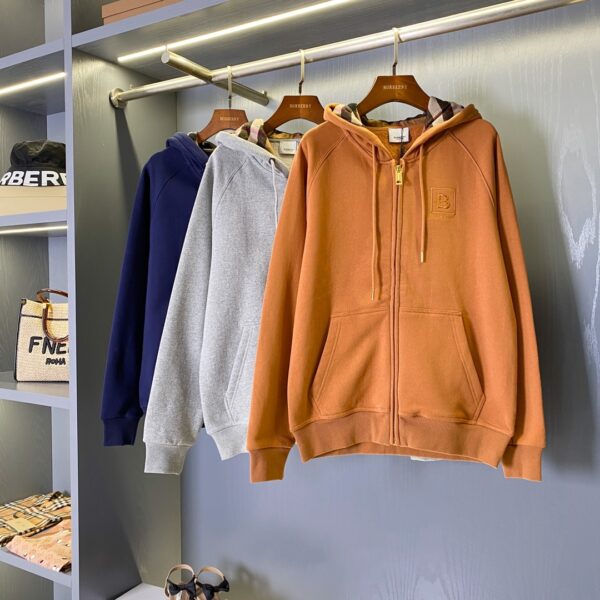 TB embroidered zipper hooded fleece sweatshirt