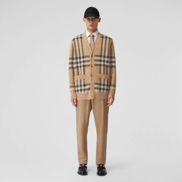 Checkered wool blended jacquard cardigan