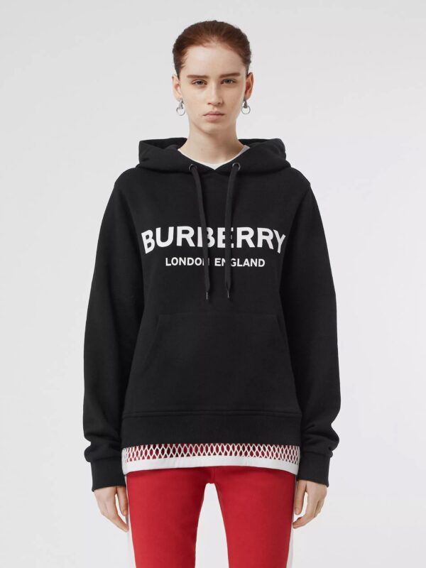 Microlabel printed cotton hooded sports sweatshirt